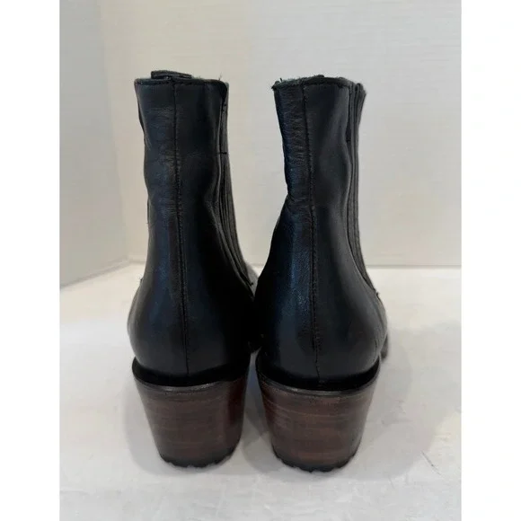 Untitled Vintage Black Leather Stacked Heel Pleated Chelsea Ankle Boots Sz 8 - Picture 6 of 10
